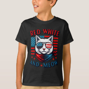 Camiseta Bandera Norteamericana De Color Blanco Rojo Y Gato