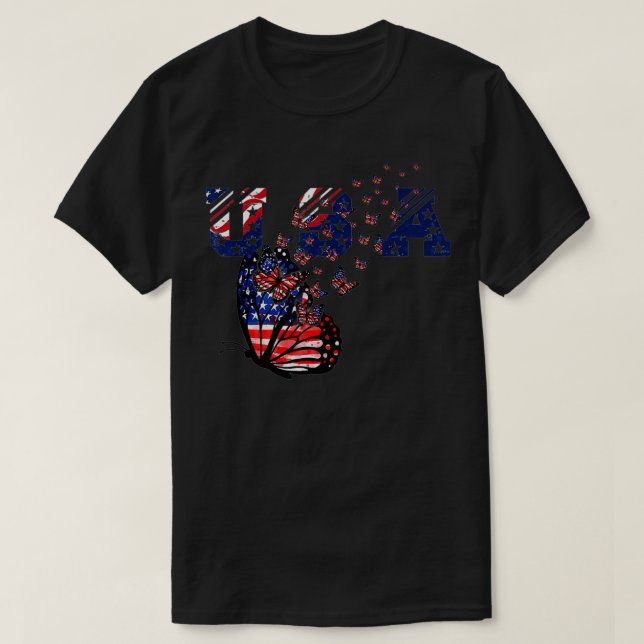 Camiseta Bandera Norteamericana De Mariposa, 4 De Julio Fun (Diseño del anverso)