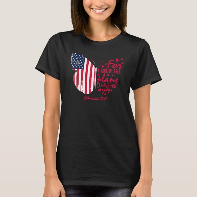 Camiseta Bandera norteamericana de mariposa Biblia cristian (Anverso)