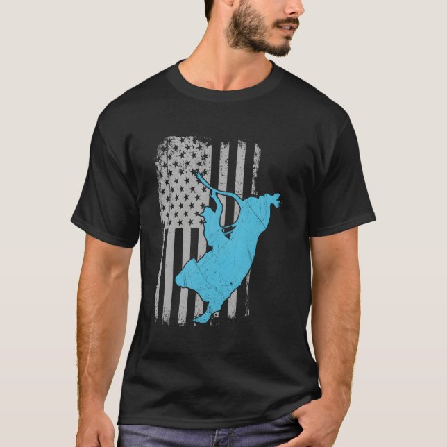 Camiseta Bandera norteamericana de toros montando rodeo (Anverso)