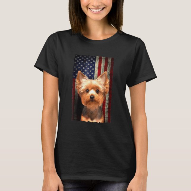 Camiseta Bandera norteamericana de Yorkshire, perro patriót (Anverso)