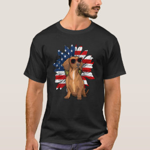 Camiseta Bandera Norteamericana Del Girasol De Dachshund 4 