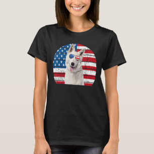 Camiseta Bandera Norteamericana Del Pastor Alemán Blanco 4 