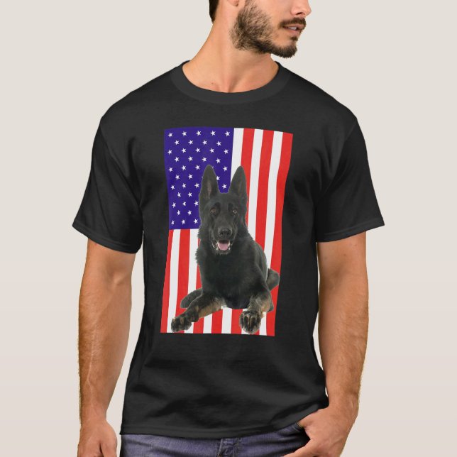 Camiseta Bandera norteamericana del pastor alemán negro pat (Anverso)