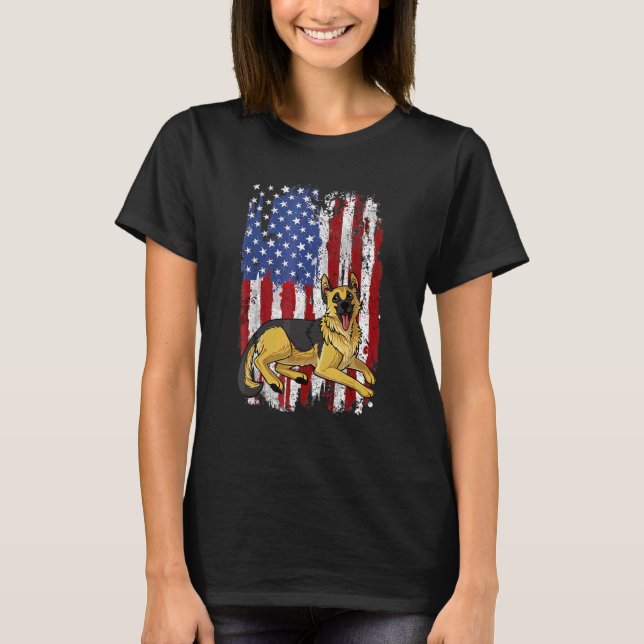 Camiseta Bandera Norteamericana Del Pastor Alemán Patriótic (Anverso)