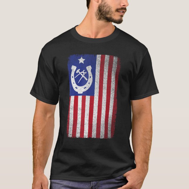 Camiseta Bandera norteamericana farrier herradura herradura (Anverso)