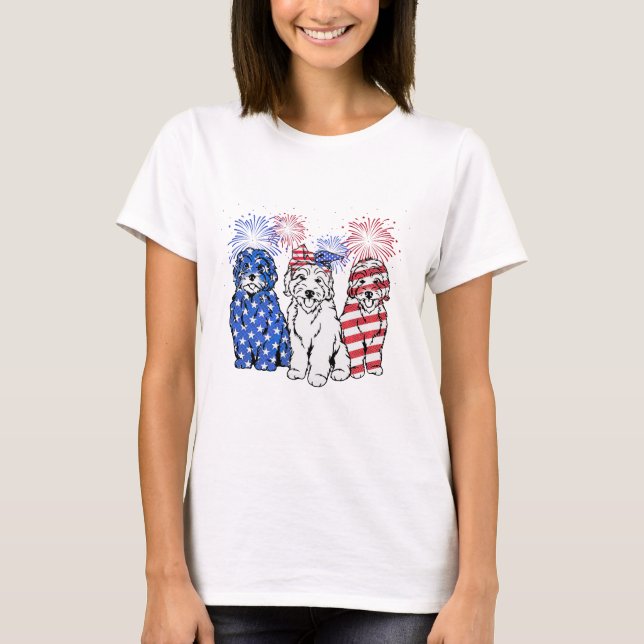 Camiseta Bandera Norteamericana Goldendoodle 4 De Julio  (Anverso)