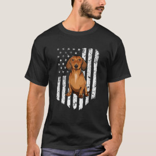 Camiseta Bandera Norteamericana Negra Marrón Dachshund 4 De