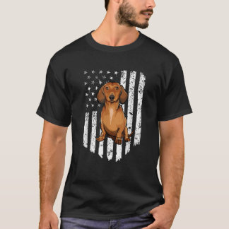 Camiseta Bandera Norteamericana Negra Marrón Dachshund 4 De