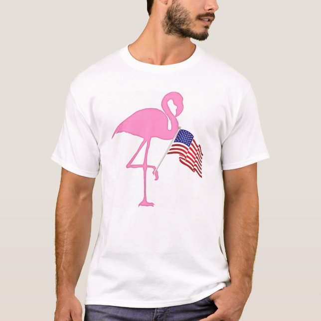 Camiseta Bandera norteamericana rosada Flamingo (Anverso)