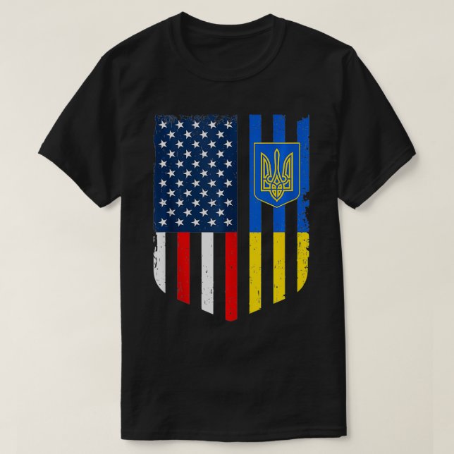 Camiseta Bandera Norteamericana Ucraniana Ucrania Usa Escud (Diseño del anverso)