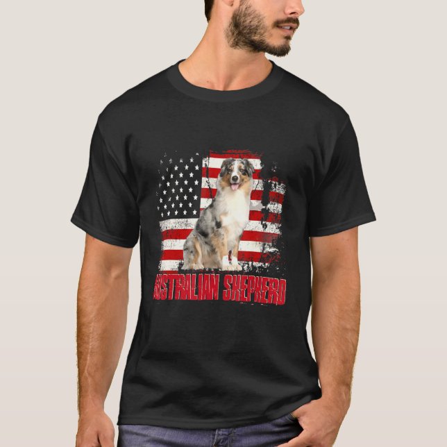 Camiseta Bandera norteamericana vintage Pastor Australiano (Anverso)