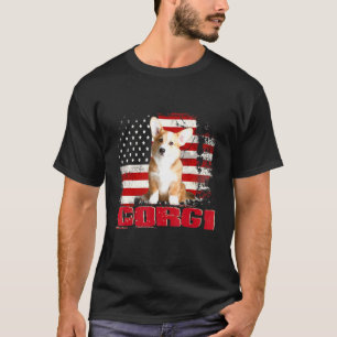 Camiseta Bandera norteamericana vintage Perro Corgi