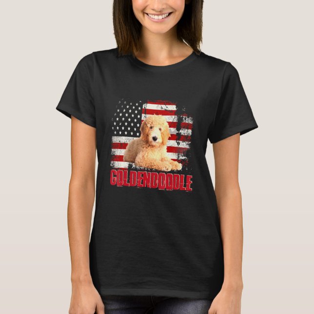 Camiseta Bandera norteamericana vintage Perro Goldendoodle (Anverso)