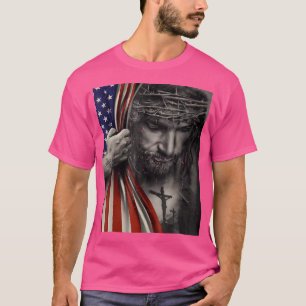 Camiseta Bandera Norteamericana Vintage Y Jesús Cruzado Cri