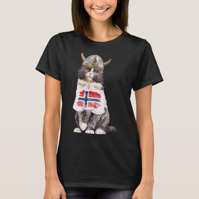 Camiseta Bandera noruega de gato forestal (Anverso)