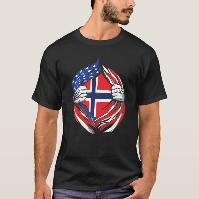 Camiseta Bandera noruega norteamericana orgullosa de mi her (Anverso)