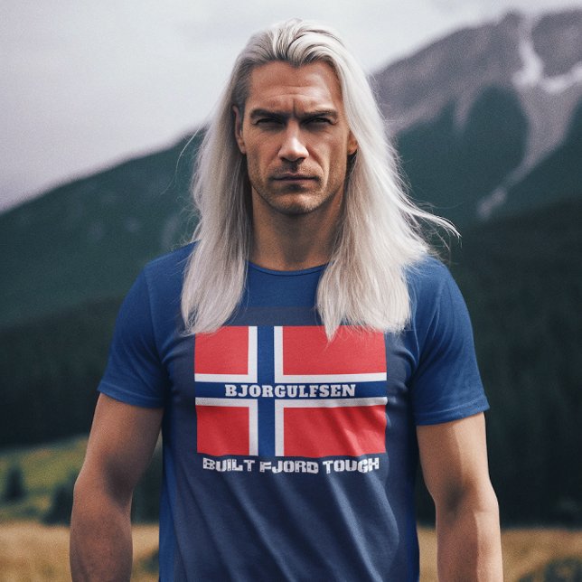 Camiseta Bandera noruega y fiordo construido (Subido por el creador)