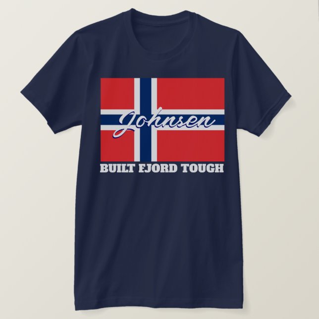 Camiseta Bandera noruega y fiordo construido (Anverso del diseño)