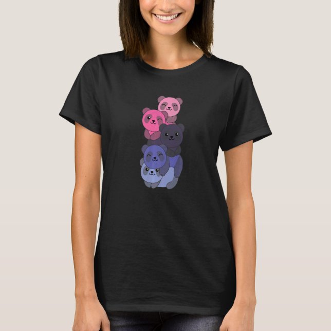 Camiseta Bandera Omnisexual Pile Pride Lgbtq Pandas Cute Om (Anverso)