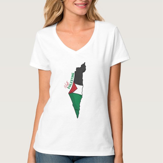 Camiseta Bandera palestina dentro de su mapa, Visita Palest (Anverso)