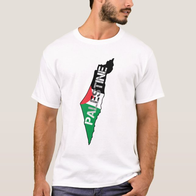 Camiseta Bandera Palestina Libre en el mapa de Palestina (Anverso)