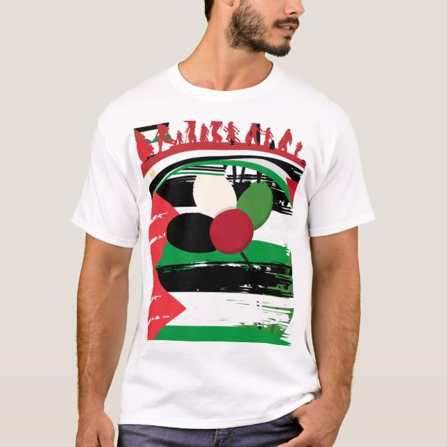 Camiseta Bandera palestina y arte de silueta de refugiados (Anverso)