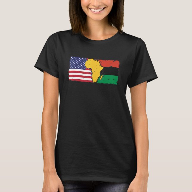Camiseta Bandera Panafricana Y Estadounidense (Anverso)