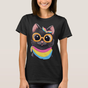 Camiseta Bandera pansexual colorea un gato lindo para la co