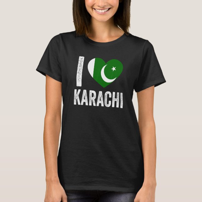 Camiseta Bandera paquistaní patriótica que amo a Karachi (Anverso)