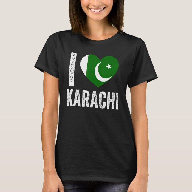 Camiseta Bandera paquistaní patriótica que amo a Karachi (Anverso)
