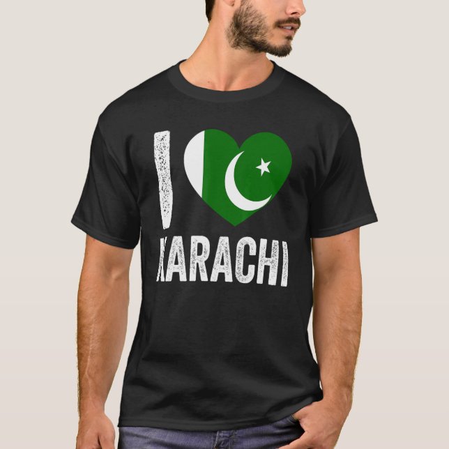 Camiseta Bandera paquistaní patriótica que amo a Karachi (Anverso)