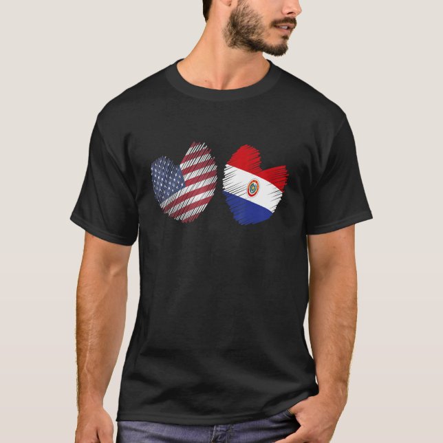 Camiseta Bandera Paraguaya Bandera Americana Corazón de Est (Anverso)