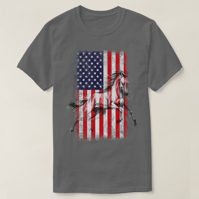 Camiseta Bandera Patriótica Americana Caballo - Horse Vinta (Diseño del anverso)