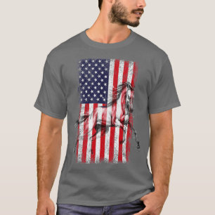 Camiseta Bandera Patriótica Americana Caballo - Horse Vinta