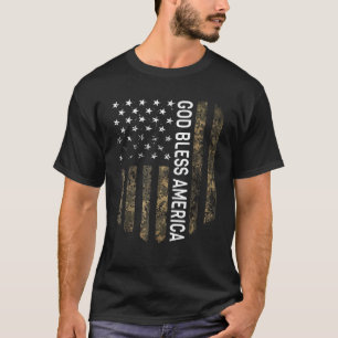Camiseta Bandera Patriótica Americana Camo Dios bendiga a E