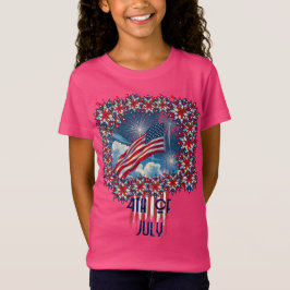 Camiseta Bandera Patriótica Americana con fuegos artificial