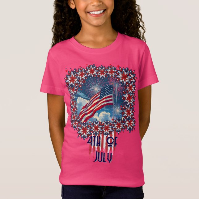 Camiseta Bandera Patriótica Americana con fuegos artificial (Anverso)
