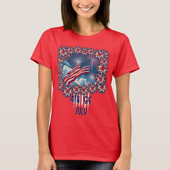 Camiseta Bandera Patriótica Americana con fuegos artificial (Anverso)