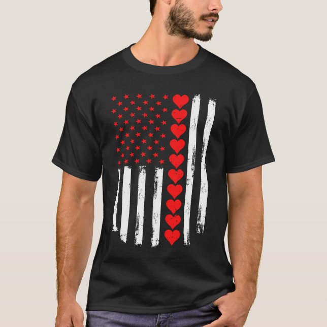 Camiseta Bandera Patriótica Americana Día de San Valentín C (Anverso)