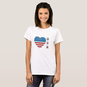 Camiseta Bandera Patriótica Americana Estrellas de corazón 