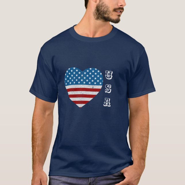 Camiseta Bandera Patriótica Americana Estrellas de Corazón (Anverso)