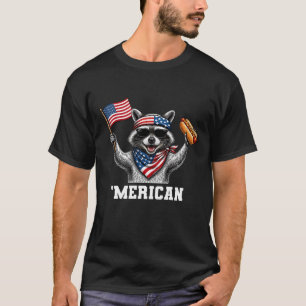 Camiseta Bandera Patriótica Americana Mapache Cuatro De Jul