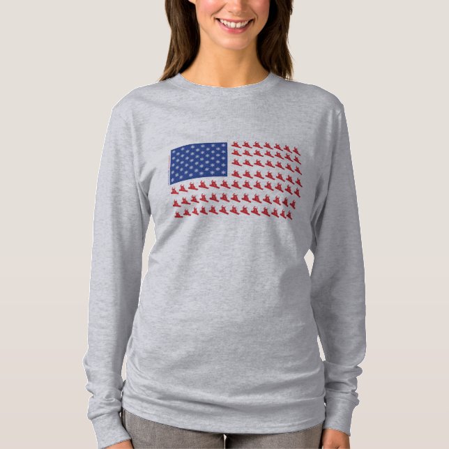 Camiseta Bandera Patriótica Americana Snowboarder (Anverso)