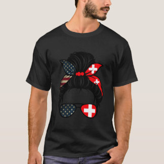 Camiseta Bandera Patriótica De Estados Unidos Y Suiza Para 