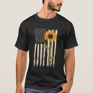 Camiseta Bandera Patriótica Estadounidense Girasol Gráfico 