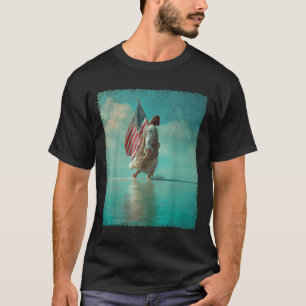 Camiseta Bandera Patriótica Estadounidense Jesús Caminando 