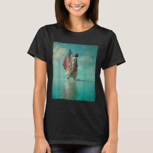 Camiseta Bandera Patriótica Estadounidense Jesús Caminando