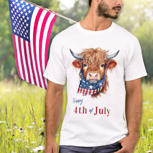 Camiseta Bandera Patriótica Highland Cow USA Feliz 4 De Jul