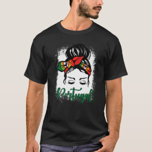 Camiseta Bandera Patriótica Portugal Messy Bun Vintage Port